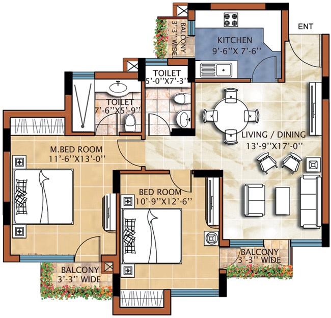 2 bhk Floor Plan