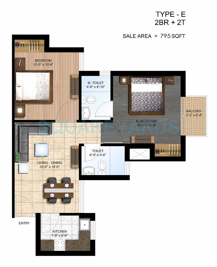 2 bhk Floor Plan