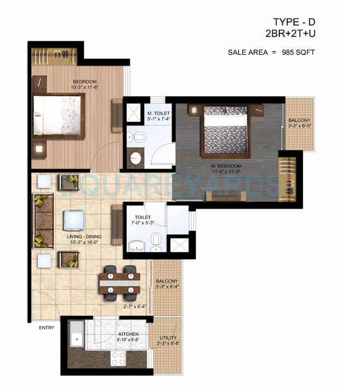 2 bhk Floor Plan