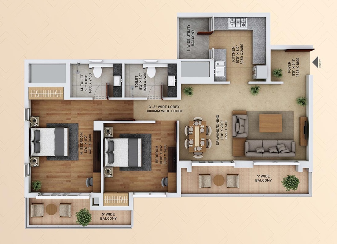 2 bhk Floor Plan