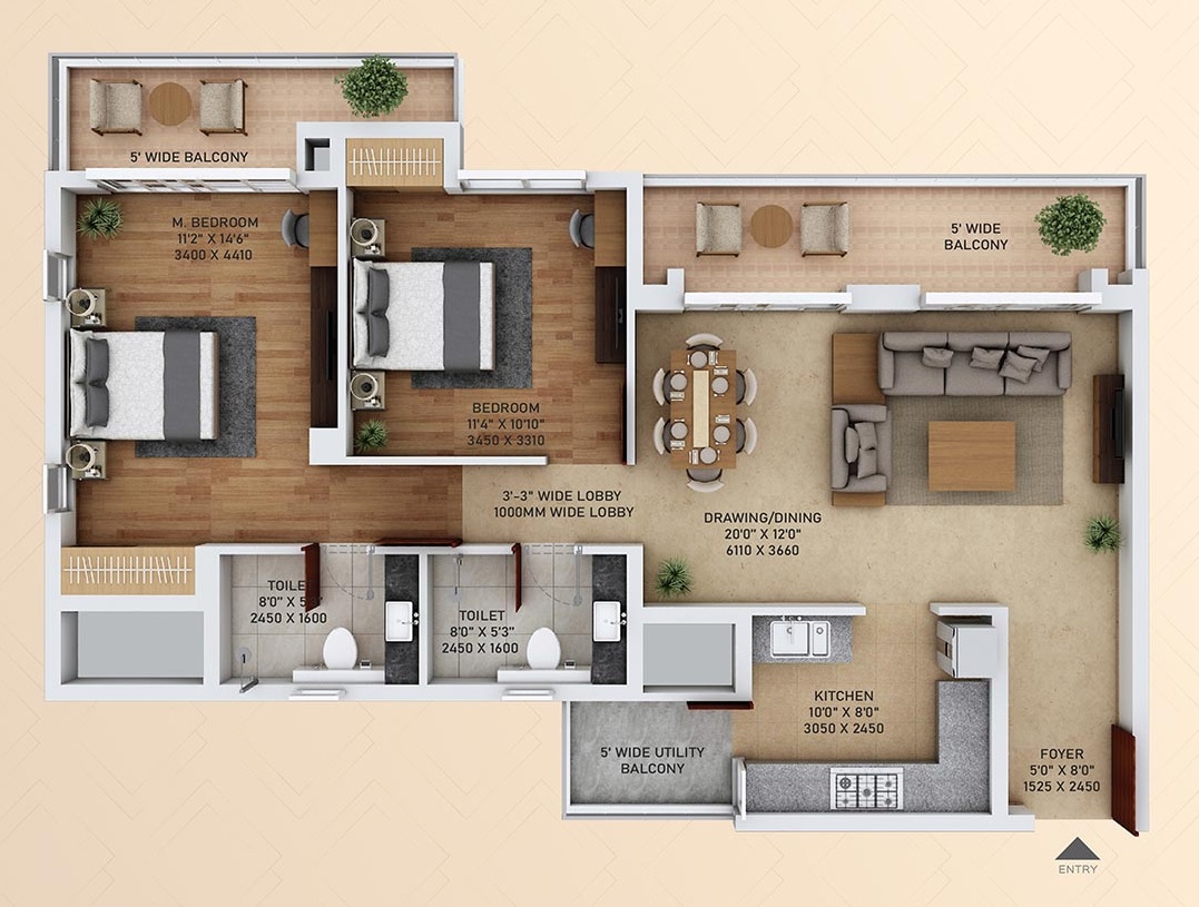 2 bhk Floor Plan
