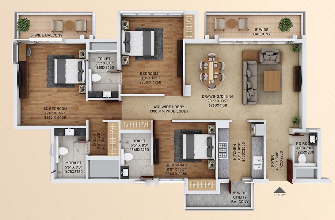 3 bhk Floor Plan
