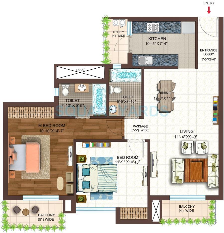 2 bhk Floor Plan