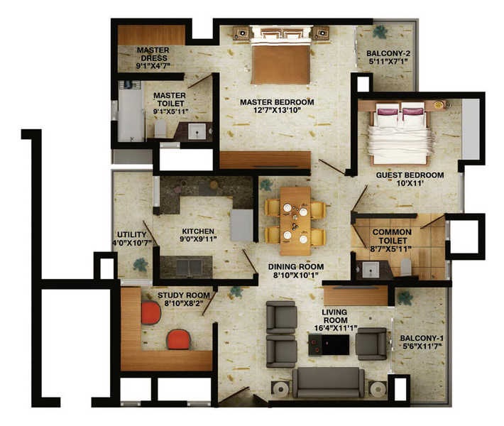 2 bhk Floor Plan