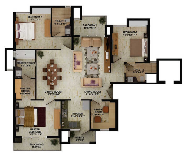 3 bhk Floor Plan
