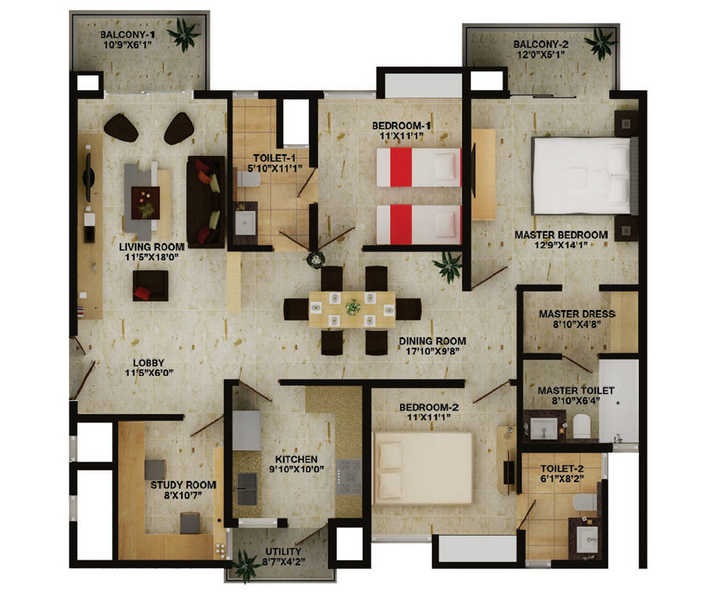 3 bhk Floor Plan
