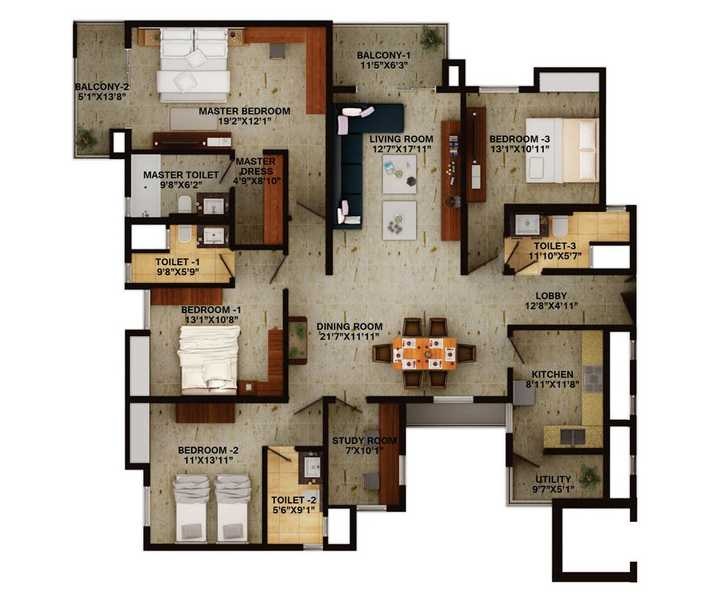 4 bhk Floor Plan