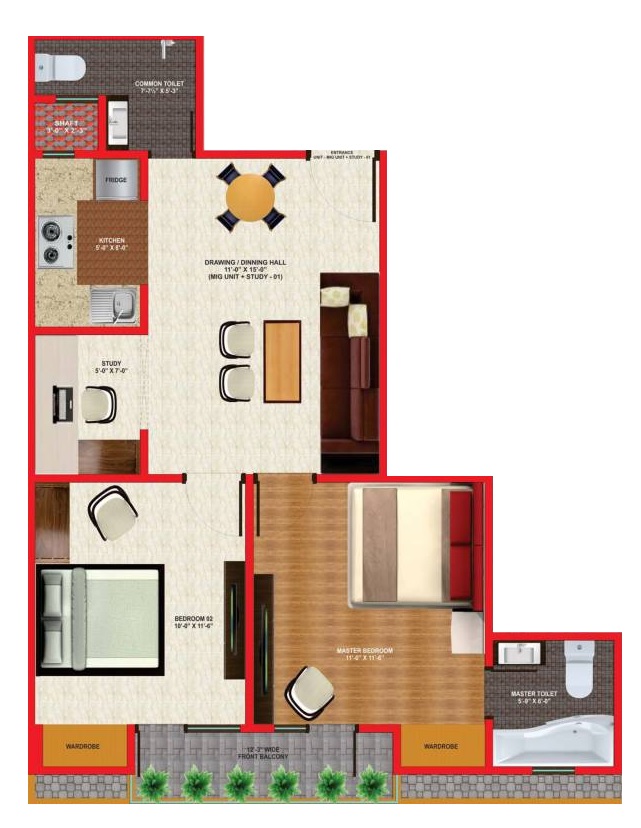 2 bhk Floor Plan