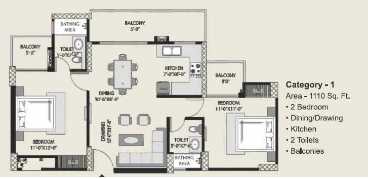 2 bhk Floor Plan