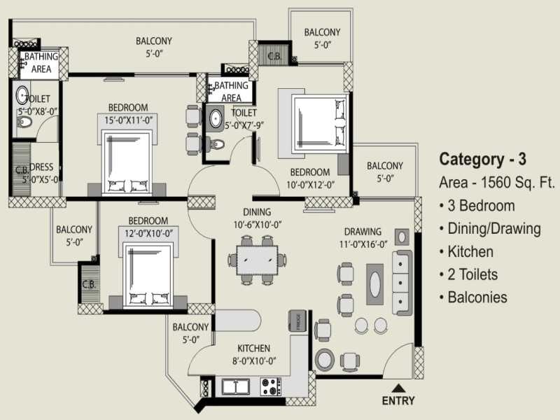 3 bhk Floor Plan
