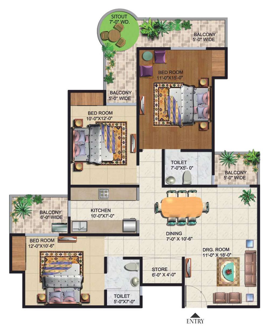 3 bhk Floor Plan