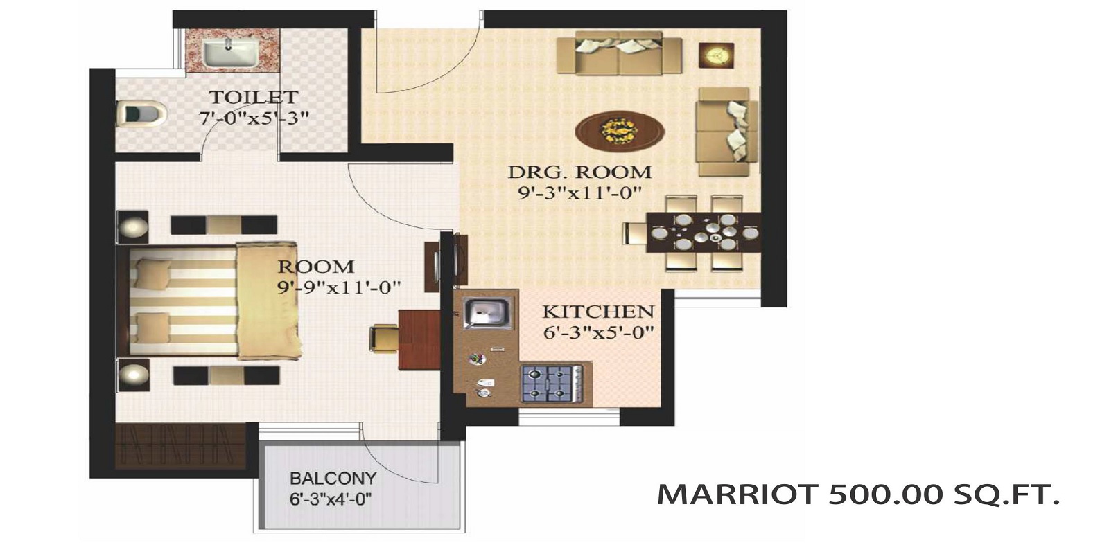 1 bhk Floor Plan