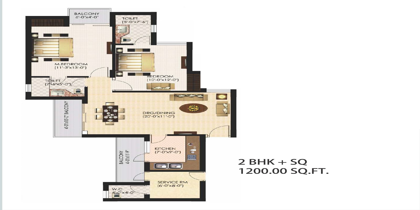 2 bhk Floor Plan
