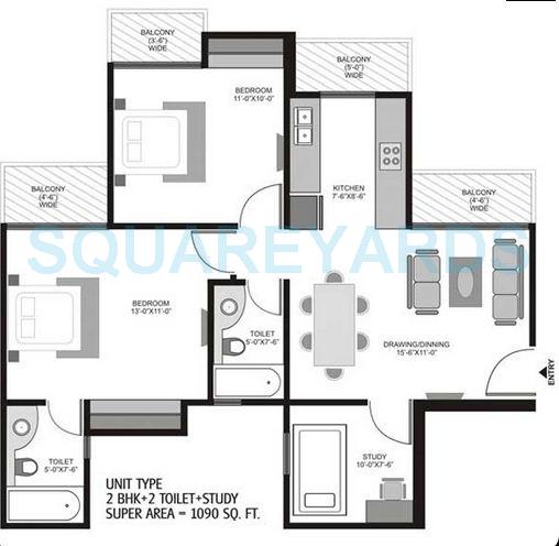 2 bhk Floor Plan