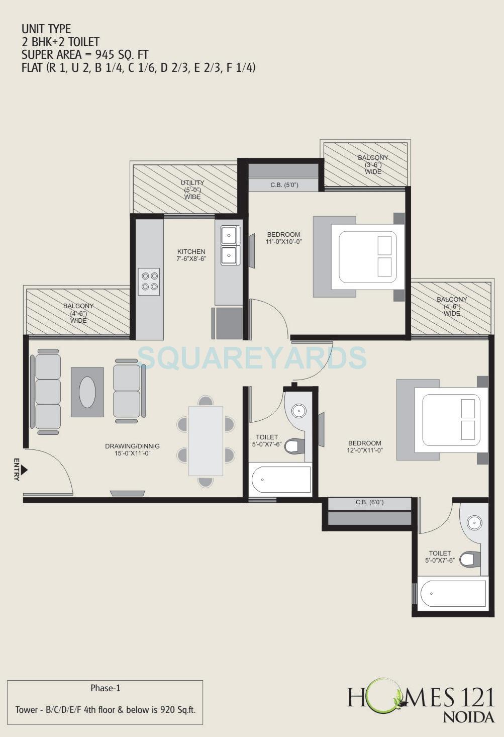 2 bhk Floor Plan