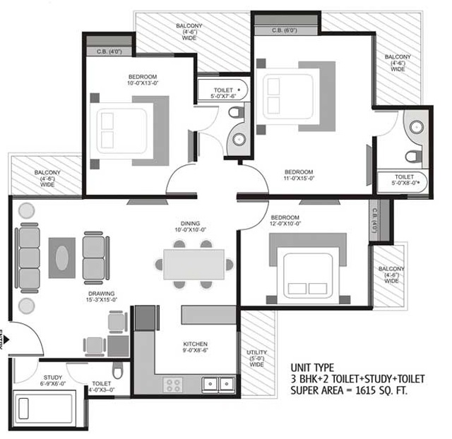 3 bhk Floor Plan