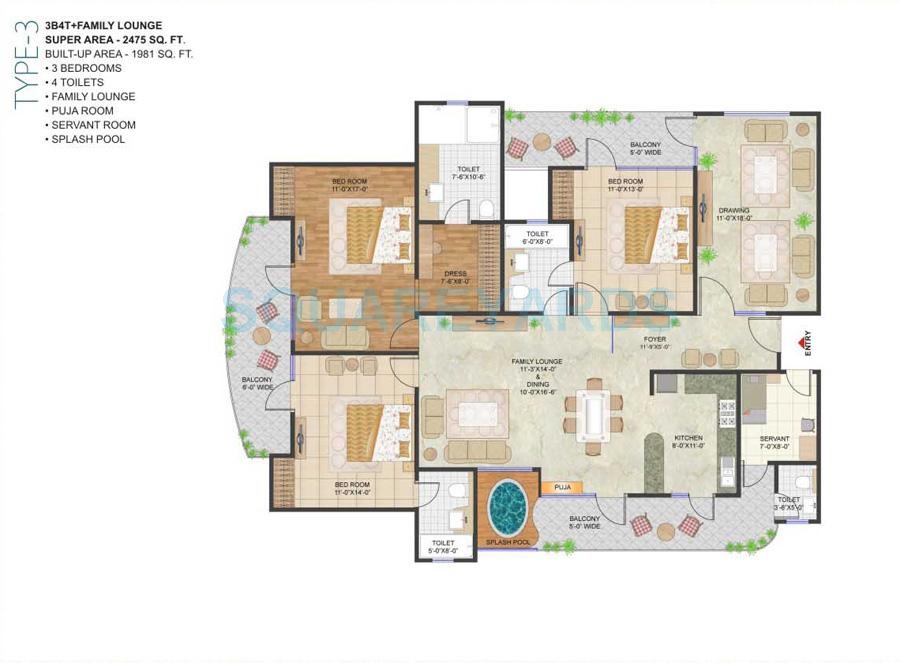 3 bhk Floor Plan
