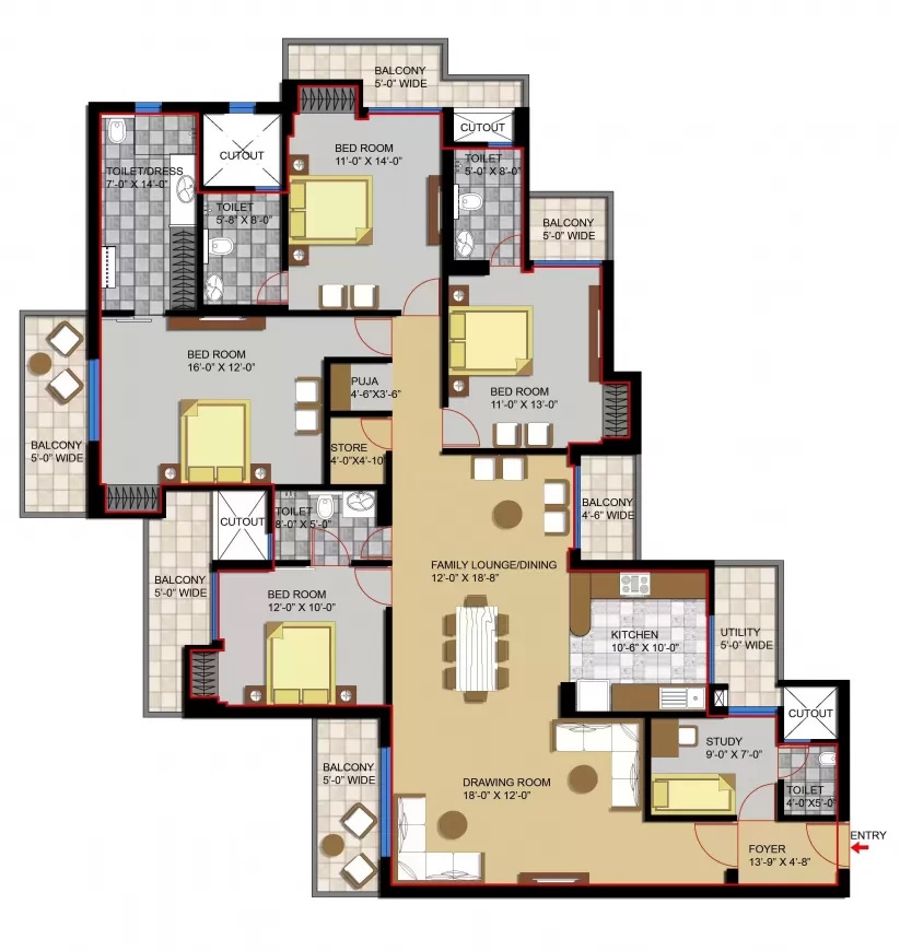 4 bhk Floor Plan
