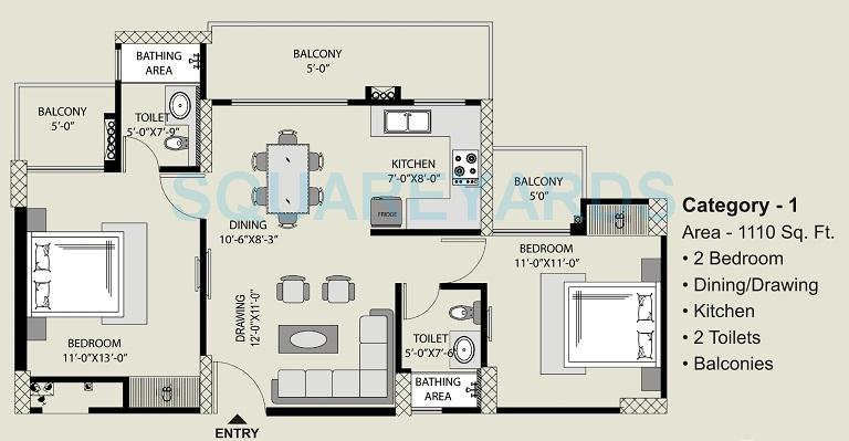2 bhk Floor Plan