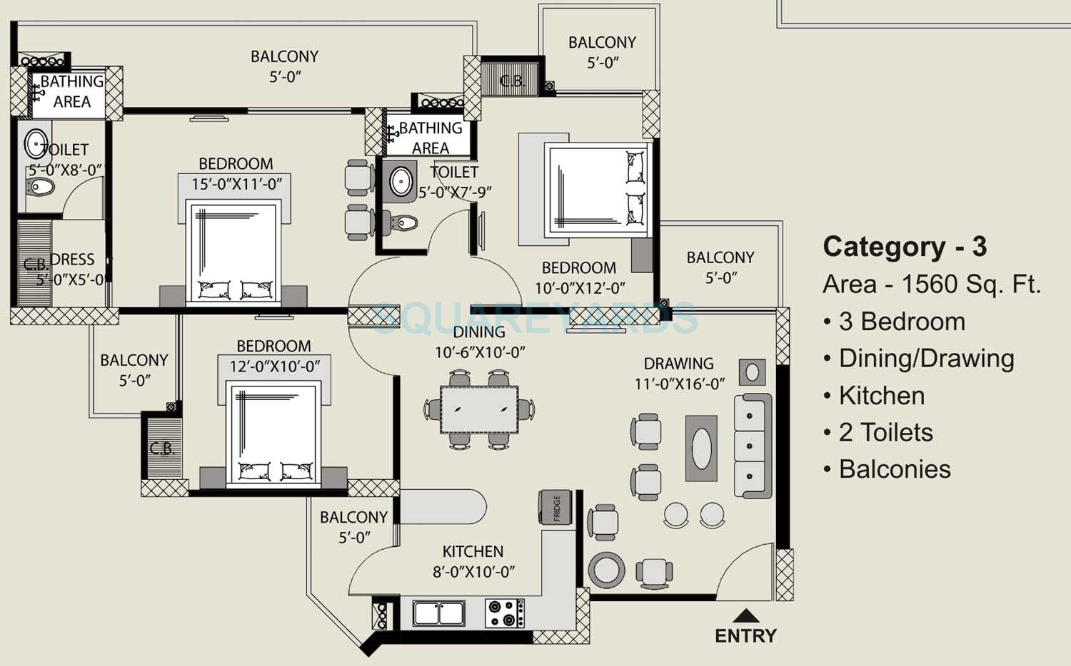 3 bhk Floor Plan
