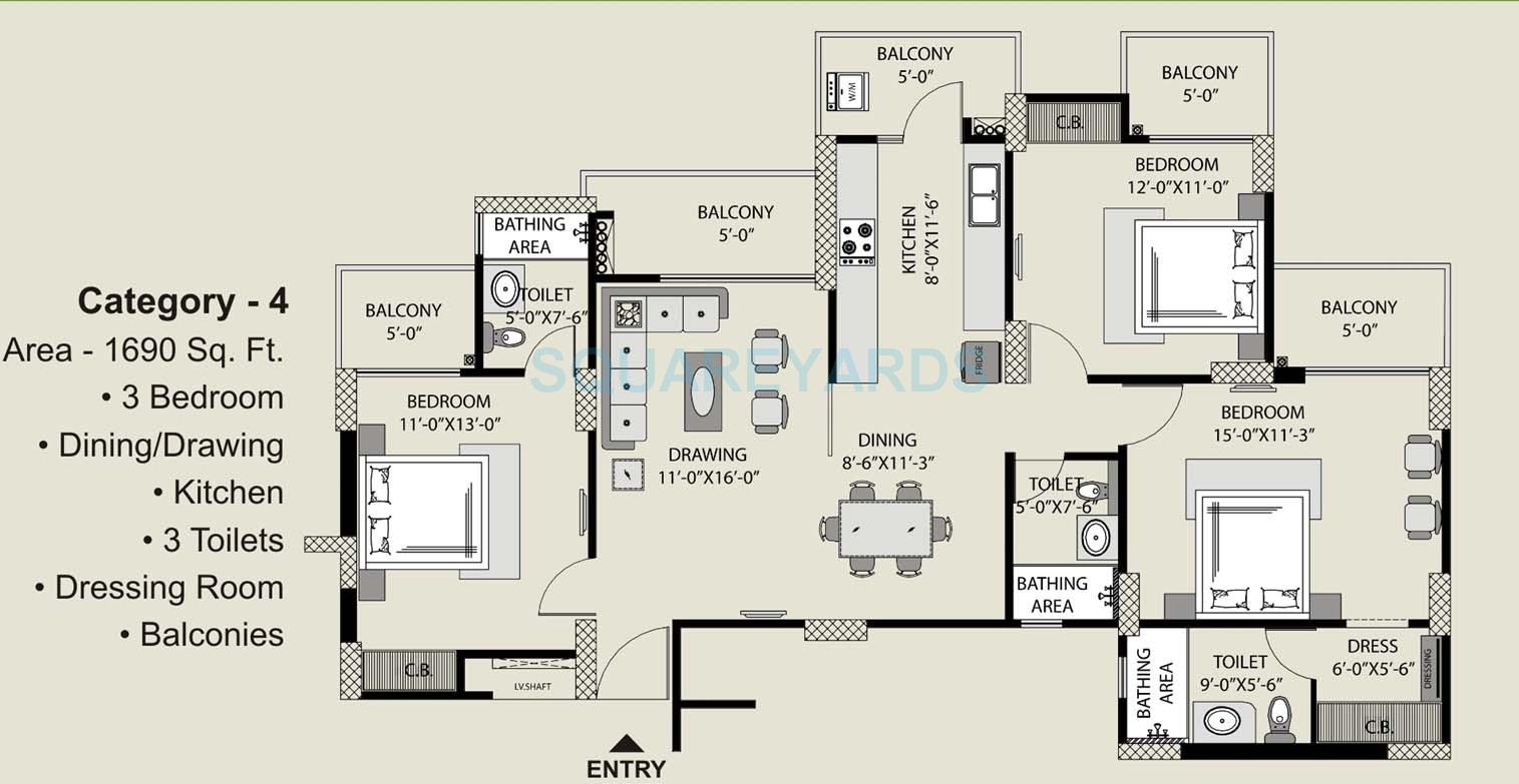 3 bhk Floor Plan