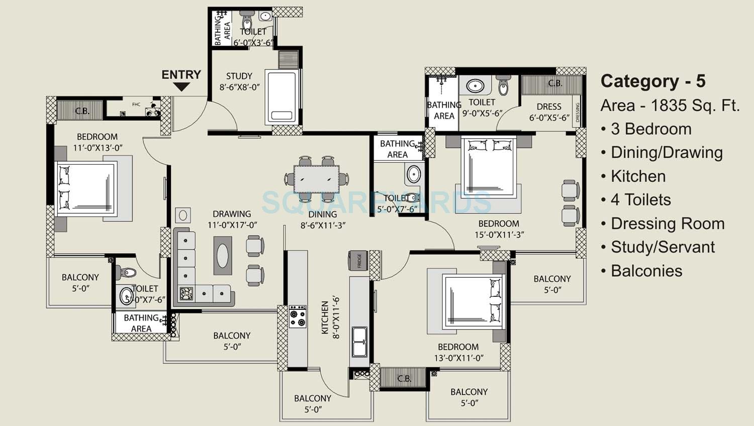 3 bhk Floor Plan