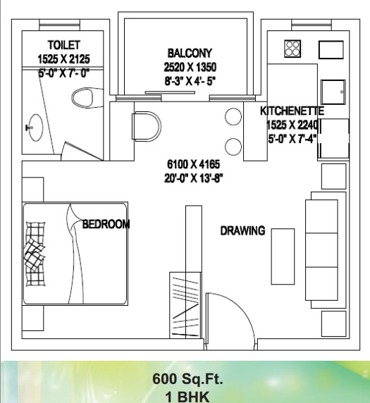 1 bhk Floor Plan