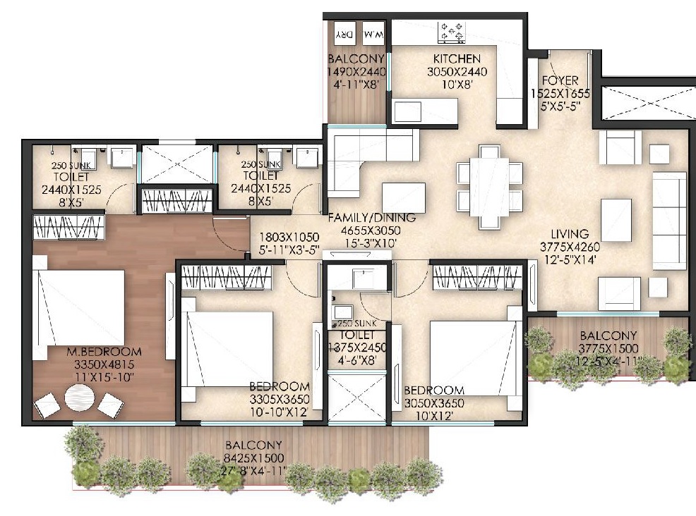 3 bhk Floor Plan