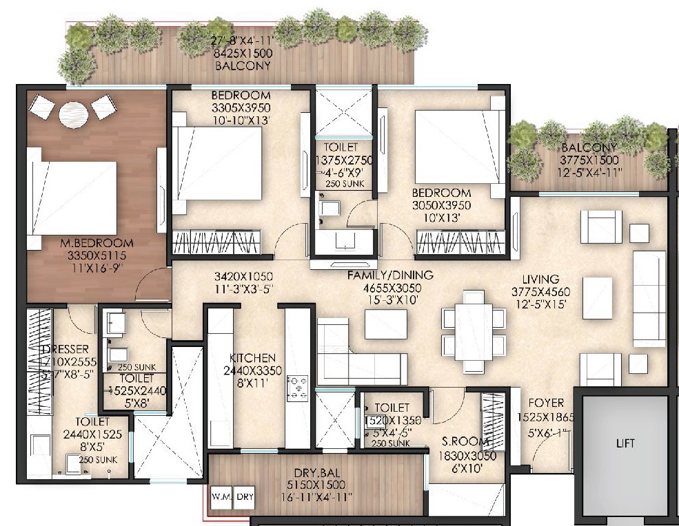 3 bhk Floor Plan
