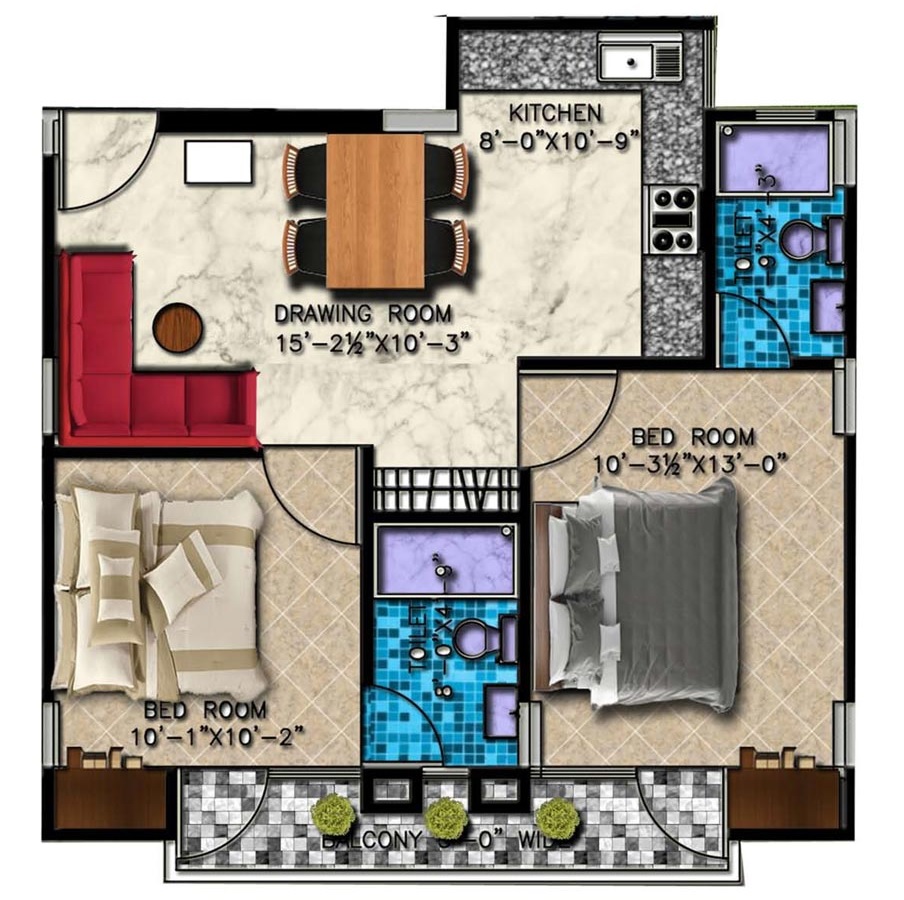 2 bhk Floor Plan