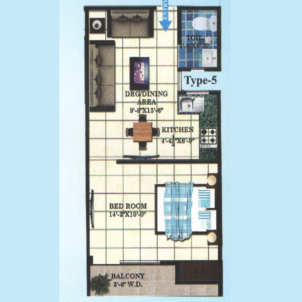 1 bhk Floor Plan
