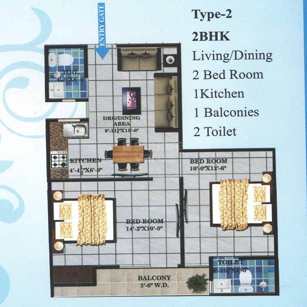 2 bhk Floor Plan