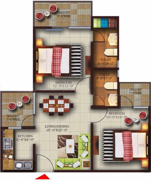 2 bhk Floor Plan