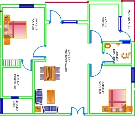 2 bhk Floor Plan
