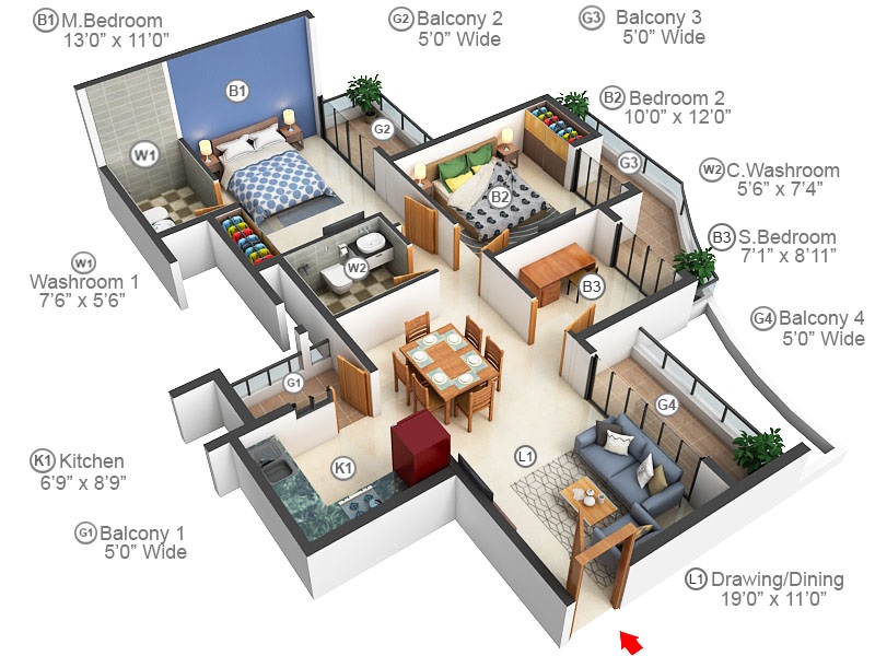 2 bhk Floor Plan