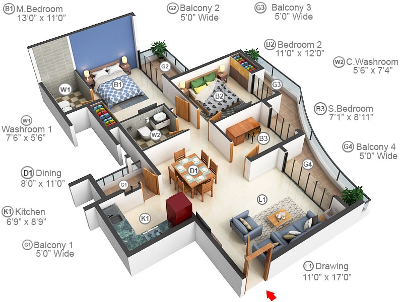 2 bhk Floor Plan