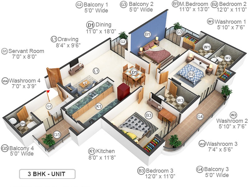 3 bhk Floor Plan