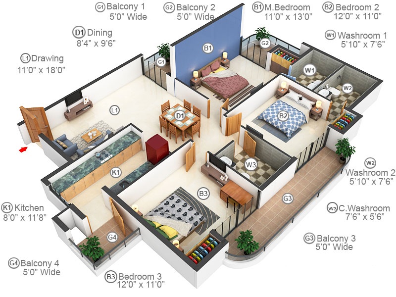3 bhk Floor Plan