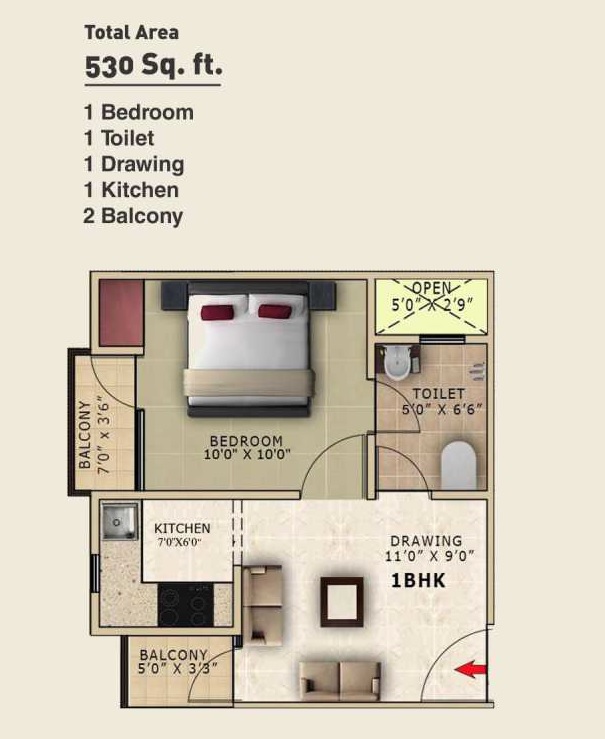 1 bhk Floor Plan