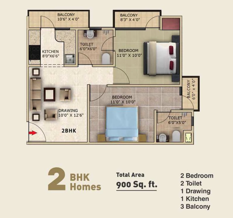 2 bhk Floor Plan
