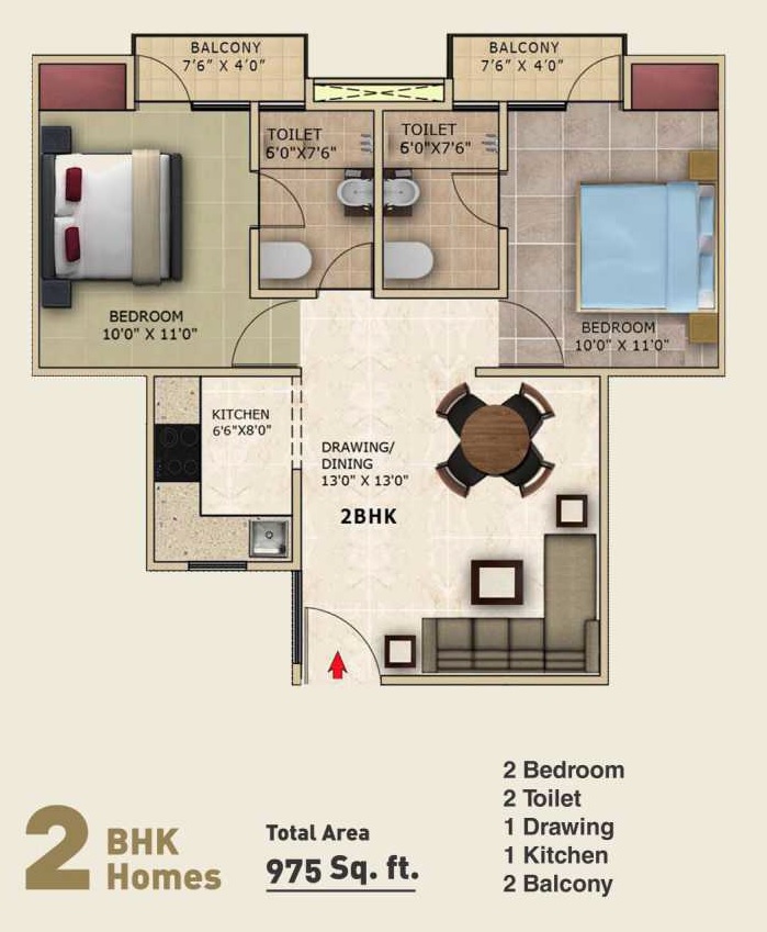 2 bhk Floor Plan