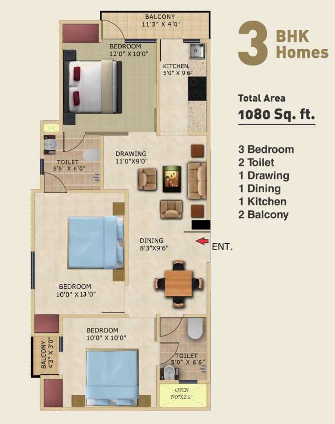 3 bhk Floor Plan