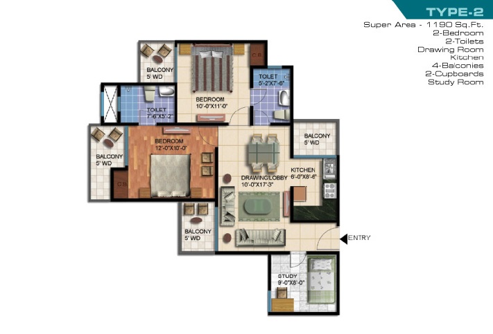2 bhk Floor Plan