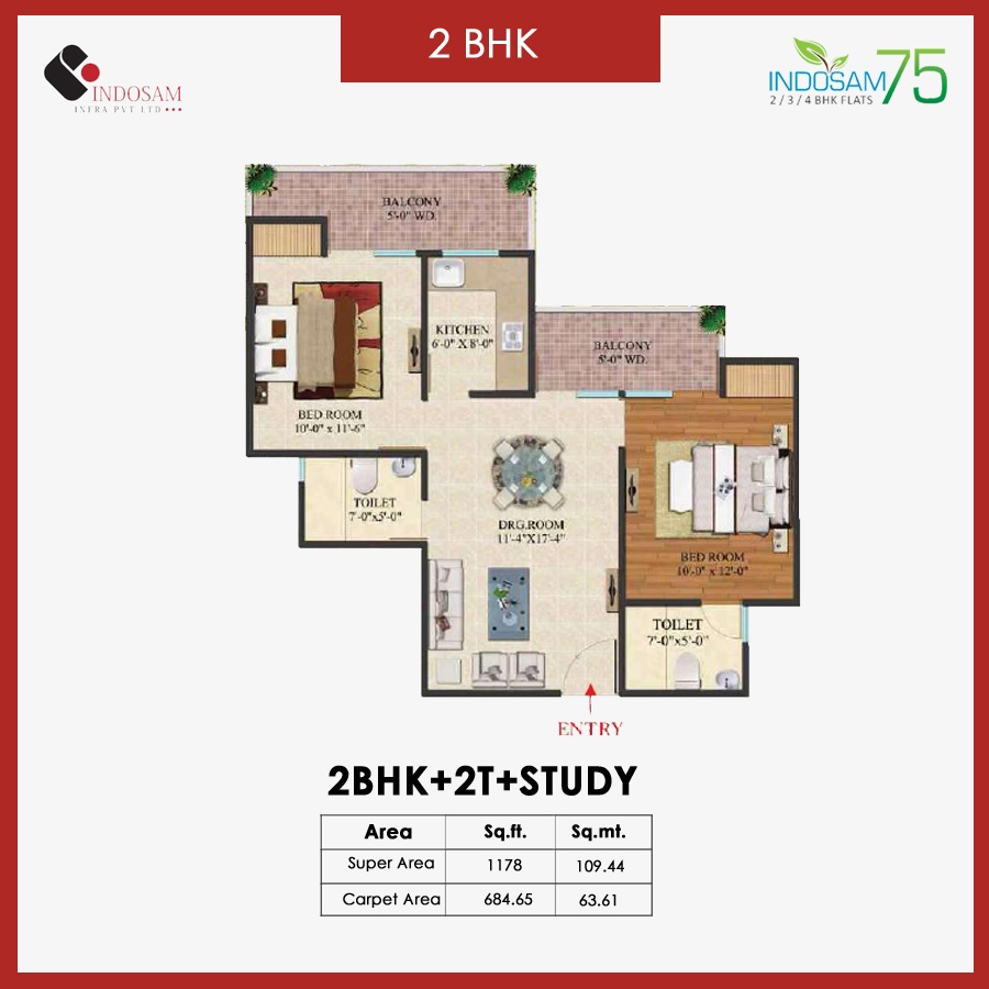 2 bhk Floor Plan