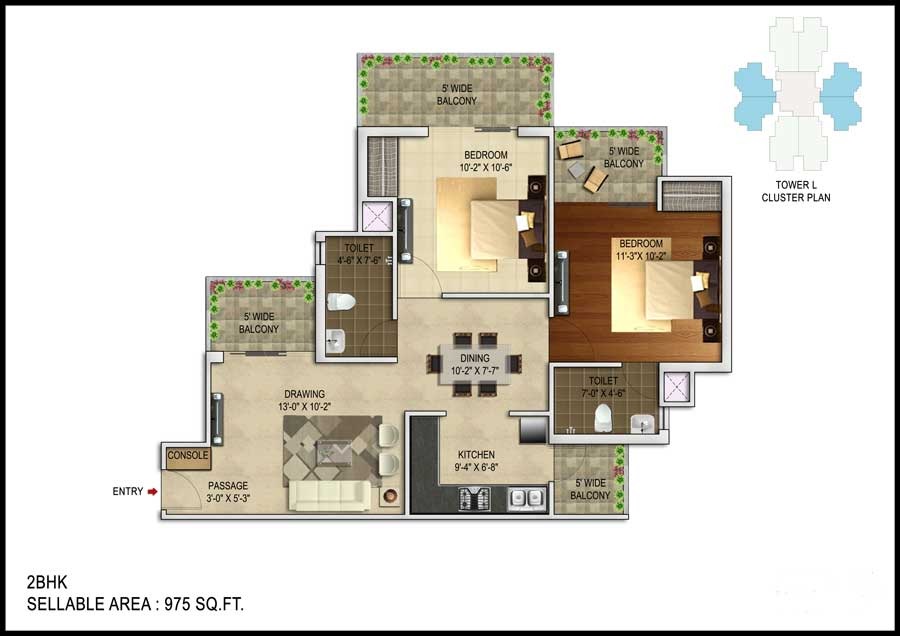 2 bhk Floor Plan
