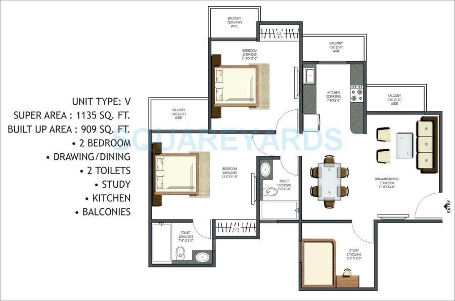 2 bhk Floor Plan
