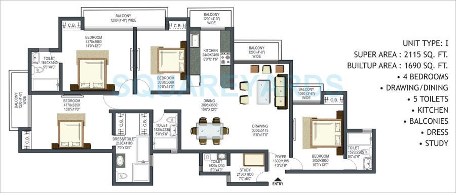 4 bhk Floor Plan