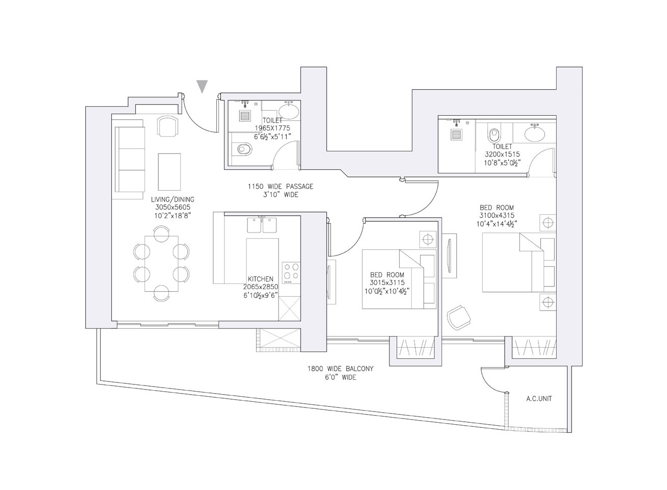 2 bhk Floor Plan