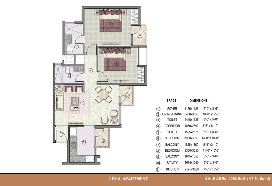 2 bhk Floor Plan