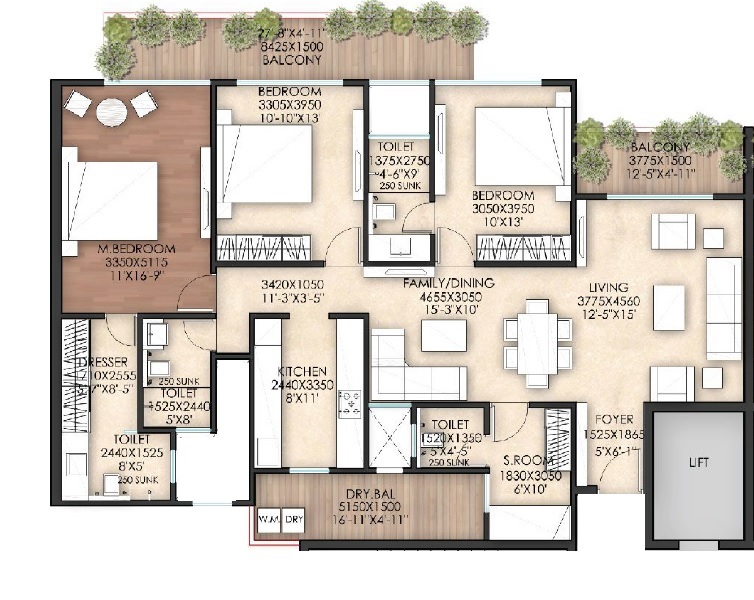 3 bhk Floor Plan